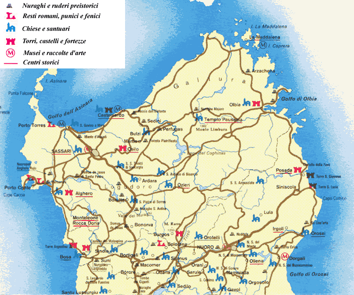 Cartina archeologia nord-Sardegna