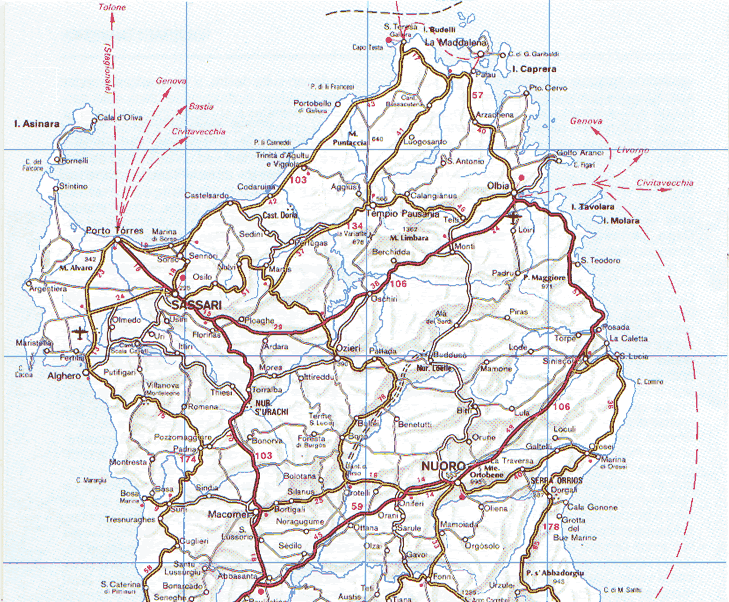 Cartina stradale nord-Sardegna