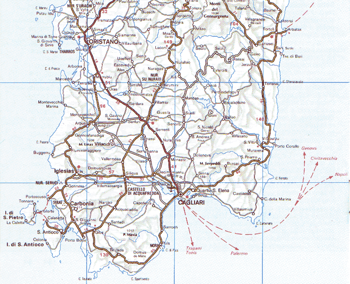 Cartina stradale sud-Sardegna